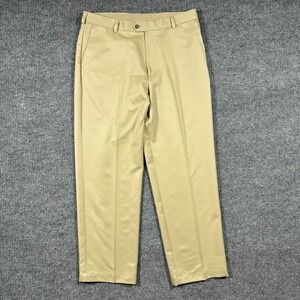 IZOD Golf Mens Dress Pants Size 36x32 Beige Flat Front Stretch High Rise